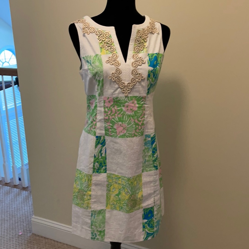 Lilly Pulitzer shift dress with gold trim
